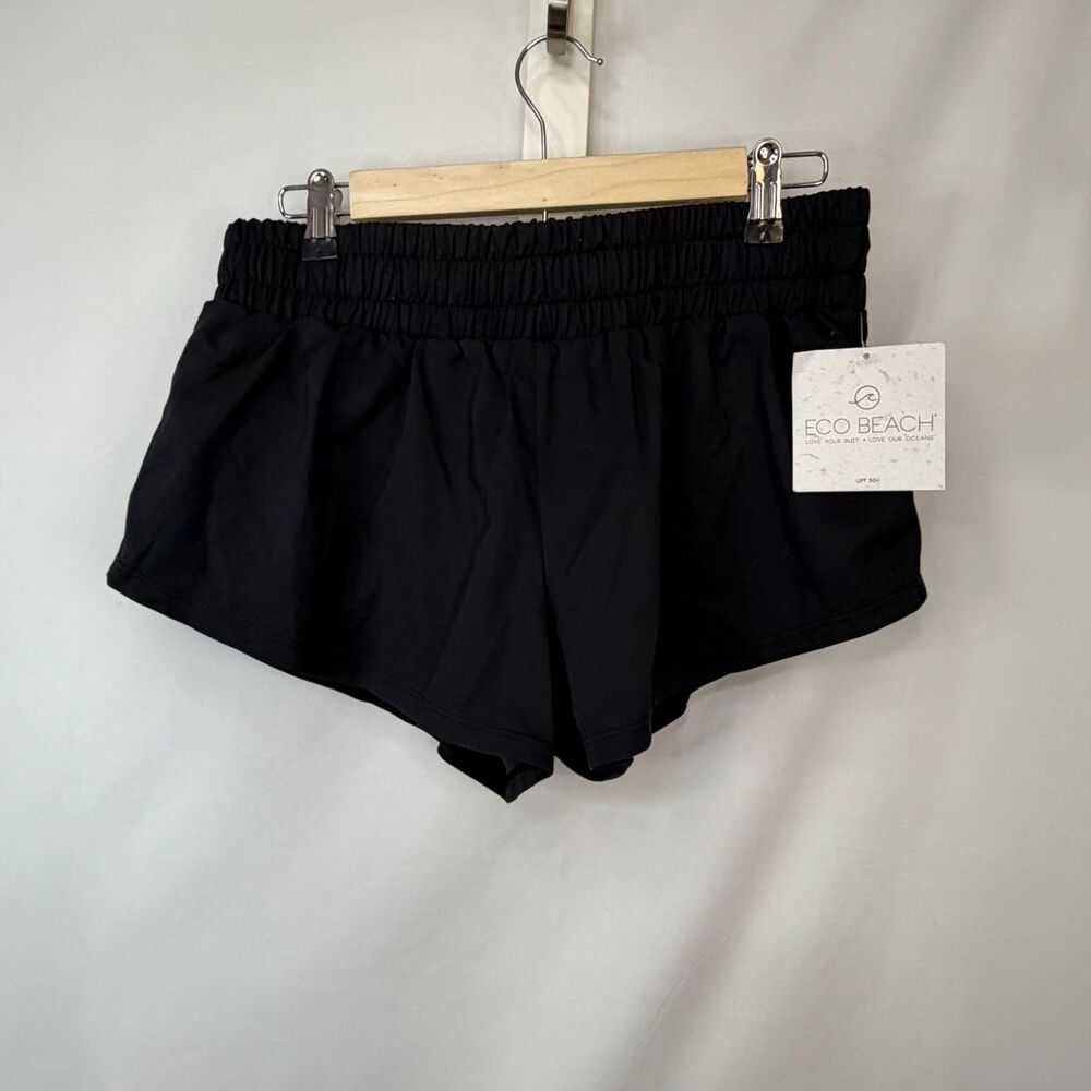 Size M Eco Beach Shirred Swim Shorts NWT UPF 50+ Recycled Polyester Black